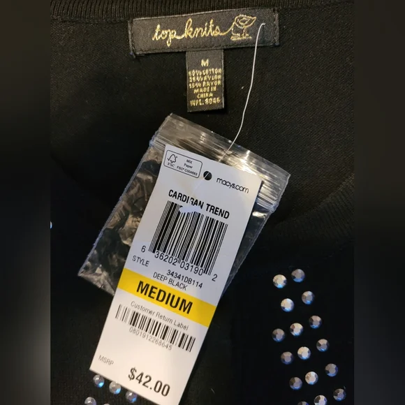 Top Knits Deep Black Sequin Button Front Cardigan Sz M NWT - Picture 5 of 6